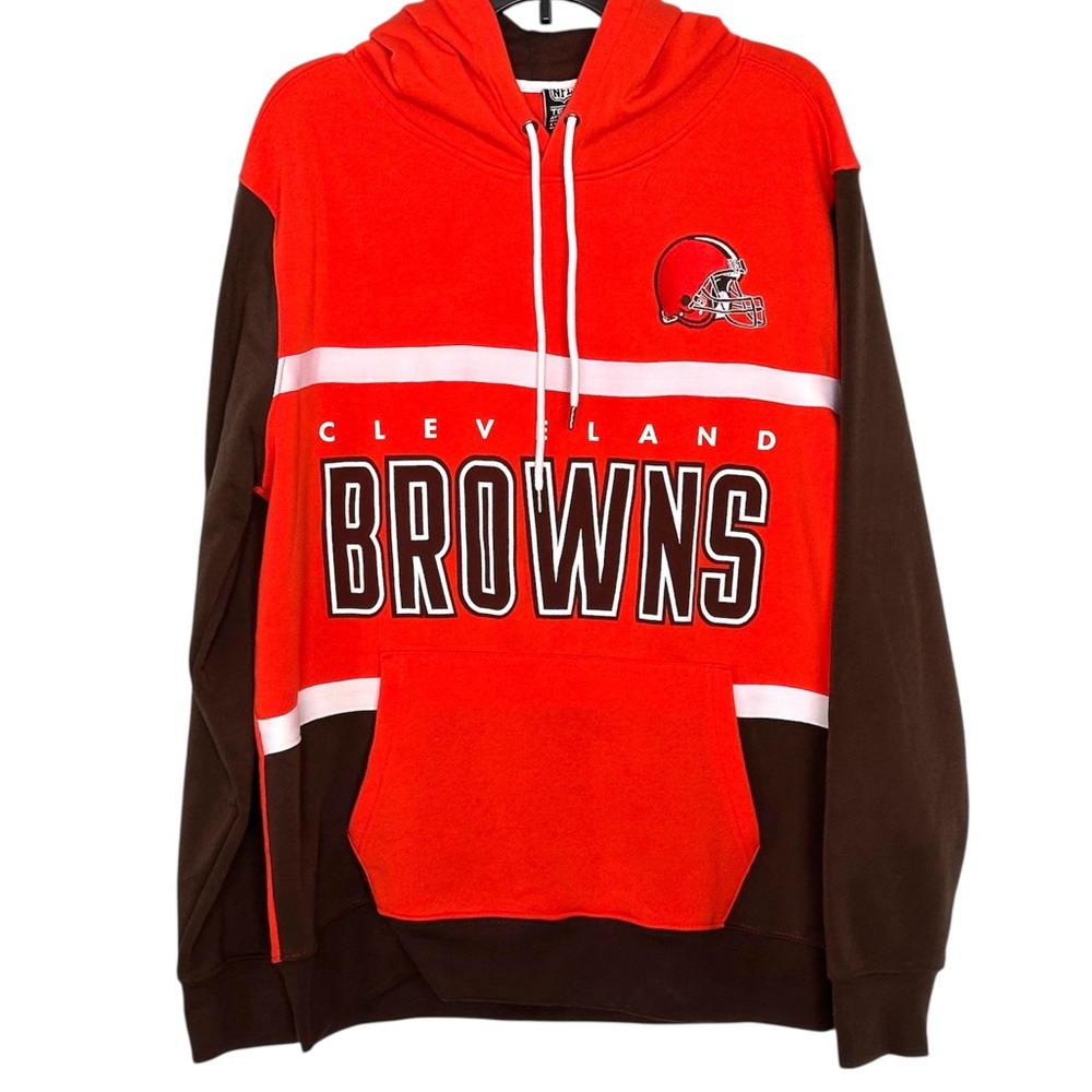 Cleveland Browns NFL Stitched Helmet Logo Hoodie Men’s Brown Orange NWT Size M